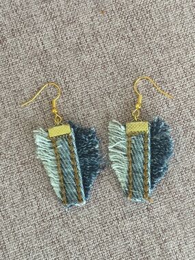 Gold-Tone Blue Denim Fringe Drop Earrings - Women Jewelry